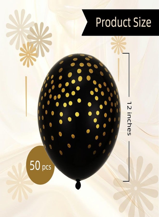AnnoDeel 50pcs Polka Dot Black Latex Balloons, 12inch Gold Polka Dot Black Balloons for Graduation Birthday Shower Wedding Engagement Theme Party Decorations - Image 2